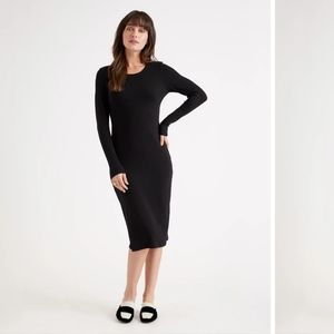 Quince Tencel Ribbed Knit Long Sleeve Dress in  Brown Size Med Last One